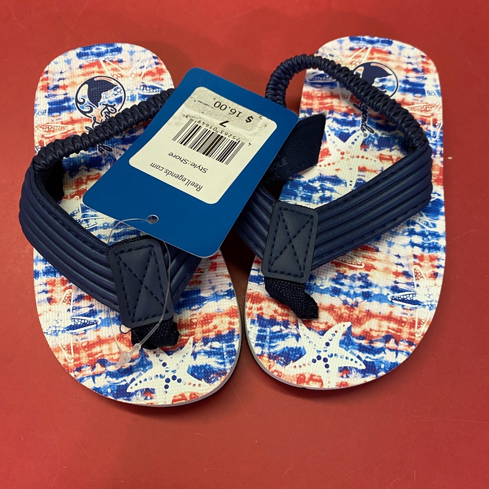NWT Reel Legends blue (but could be unisex) flip flops with strap size 7